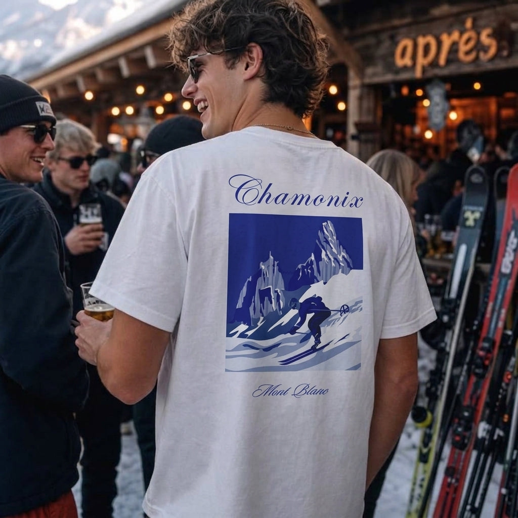 Chamonix Ski Scene T-shirt | Mountain Skiing Graphic